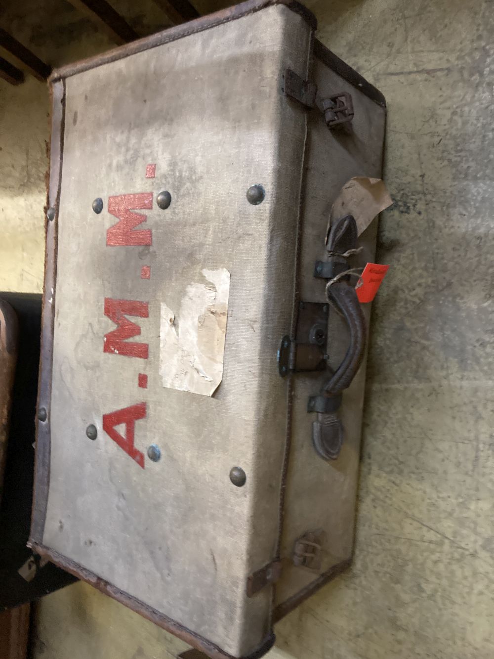 Two vintage canvas covered travelling trunks, widest 90cm